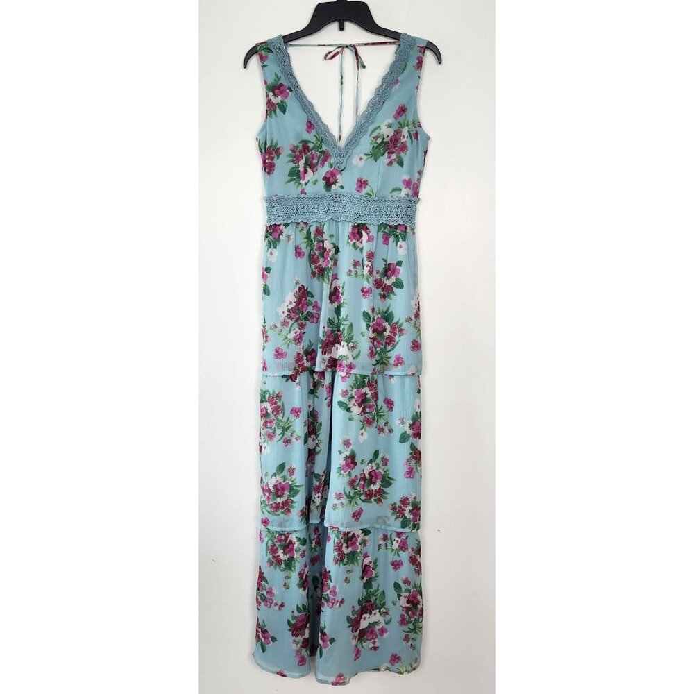 Miss Selfridge Floral Tiered Maxi Fairy Dress With Crocheted Accents, Size 4